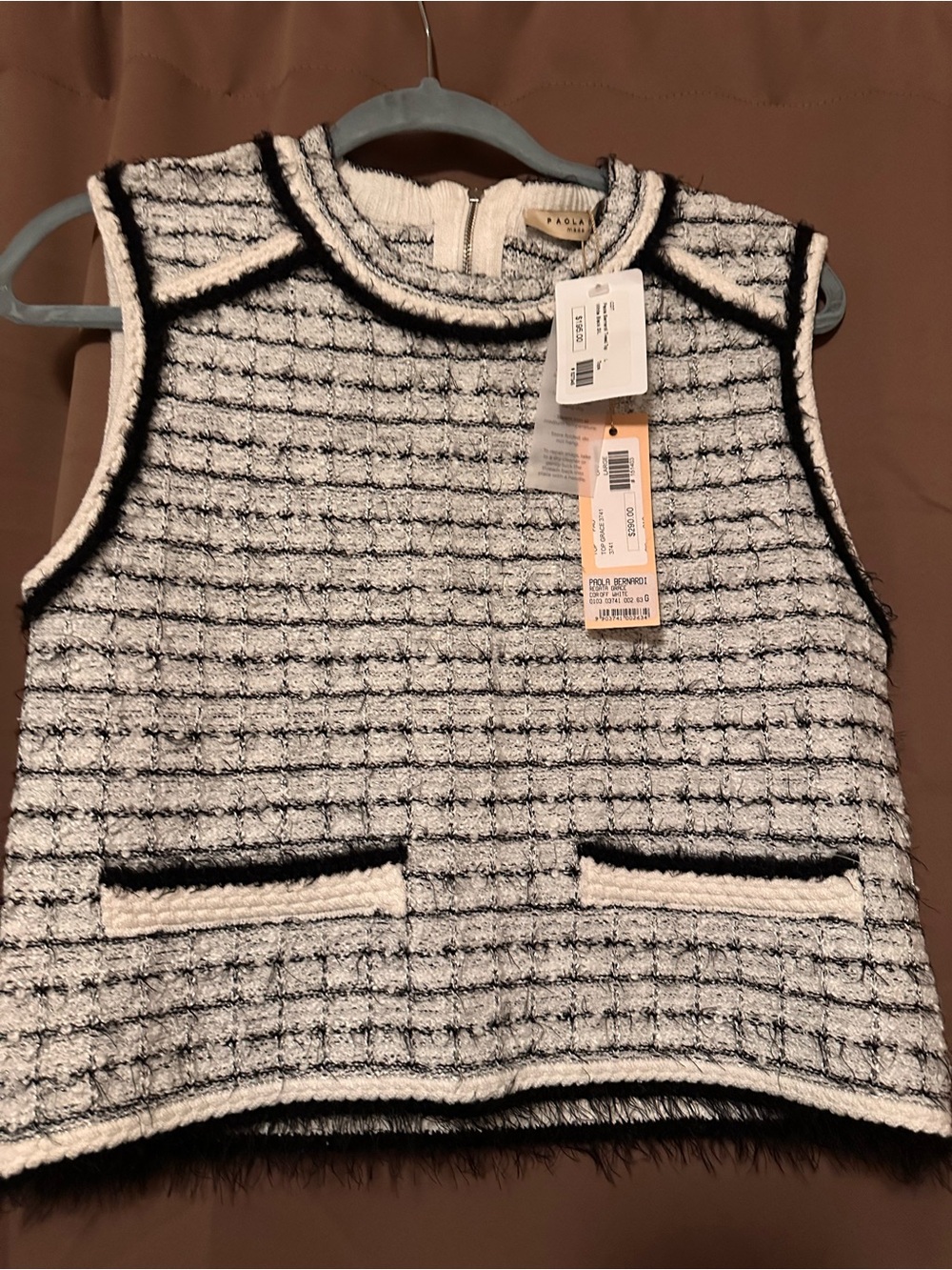 Paola Bernardi Knit Sleeveless Top – Off White/Black – NWT